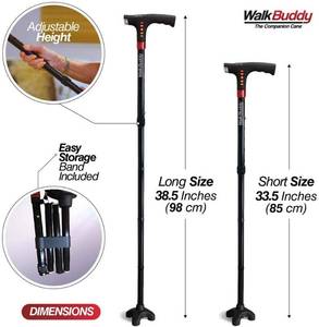 lot 75 image: Walk Buddy Adjustable Walking Stick 4 Prong Anti-Slip