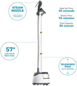 lot 176 image: Steamfast SF-562 Canister Garment Steamer with Clothes Hanger and Fabric Brush, White
