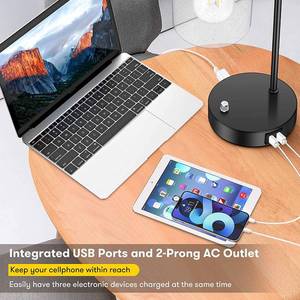 lot 180 image: Yeeyin Set of 2  Dimmable Industrial Table Lamps with 2 USB Ports & AC Outlets