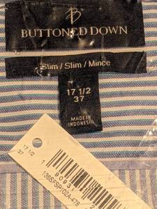 lot 134 image: BUTTONED DOWN Mens Slim Fit Striped Dress Shirt, Supima Cotton, Non-Iron, 17 12