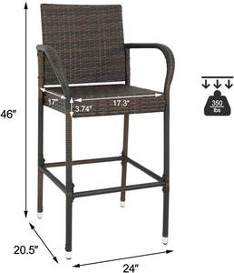 lot 5 image: Wicker IndoorOutdoor Bar Stools wIron Frame, Armrest and Footrest (3)