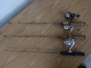 lot 7 image: 3-Ice Fishing Rod & Reel Combos, Shakespeare Ugly Stick