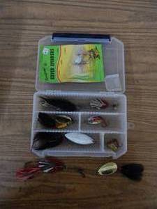 lot 19 image: 9-Fishing Spinners With Organizer Buck Tail, Mepps & More