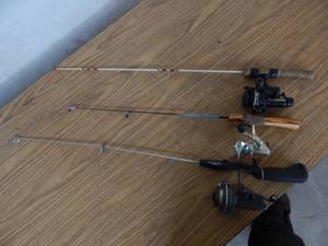 lot 11 image: 3-Ice Fishing Combos Orviss 100, Swede Stainless Stick, Daiwa, HT, Hard Water Classics, Handmade