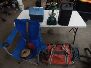 lot 45 image: Camping Gear, Chair, Lantern, Duffle Bag & More