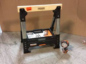 RIDGID 32 in. Polypropylene Folding Sawhorse with Adjustable Metal Legs Customer Returns See Pictures