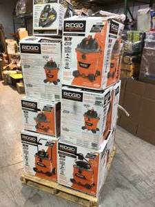 Lot of Mixed Assorted 14 Boxes of Ridgid WetDry Shop Vacs Customer Returns See Pictures