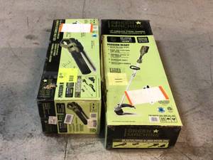 Green Machine 62V Cordless Battery 16in. String Trimmer  Green Machine 62V Cordless Axial Blower Variable Speed Brushless Motor, 123 MPH Max air speed, 655 CFM, Customer Returns See Pictures
