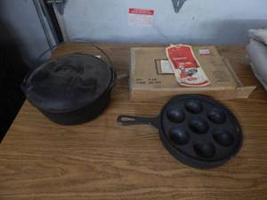 Griswold Cast Iron Cake Pan & Cast Iron Dutch Oven. Stamped USA