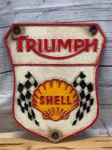 lot 56 image: Cast Iron Triumph Shell Sign 10  Tall