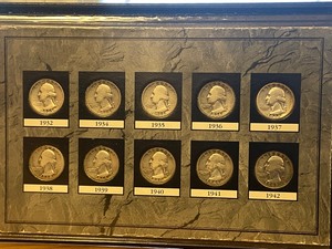 lot 2 image: Lot Of (10) 1932-1942 Silver Quarte...