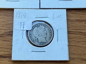 lot 11 image: (3) Barber Silver Dimes 1914  191...
