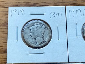 lot 12 image: (3) Barber Silver Dimes 1919  191...