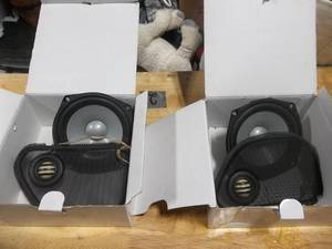 lot 12 image: Pair Of Stock H.D. Rear Speakers & Covers For Bagger. 2 Ohm Res.