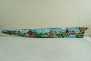 Antique Hand Painted Saw - Farm Scene, Coca-Cola