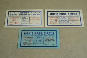 3 Original Hoxie Bros Circus Tickets