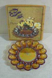 Iridescent Gold Carnival Glass 11 Egg Relish Dish