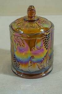 Iridescent Gold Carnival Glass Lidded Container
