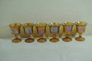 Iridescent Gold carnival Glass Goblet Glasses