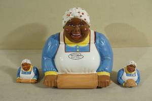 Clay Art Hand Painted Baking Time Cookie Jar and Salt & Pepper Shakers