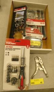 Ratcheting screwdriver set, socket set, 32 pc bit set and electrical kit