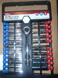 24 piece 14 deep socket set, metric and standard with ratchet
