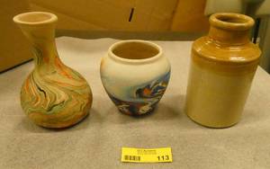 2 Nemadji Indian pottery pieces and one additional