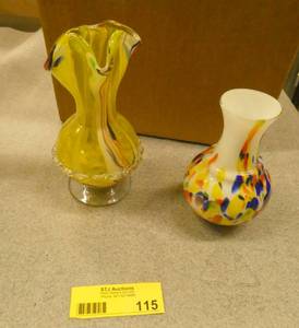 2 small art glass vases 5-6 inches tall
