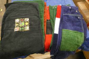11 Golf towels, 7 with eyelet and hook, 4 with designs printed on them