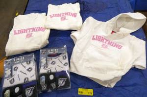 Tampa Bay Lightning lot of 2 infant box sets and 3 sweatshirts, 1 size 4 and 2 size 6x