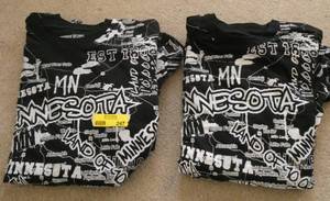 FOUR Minnesota tshirts full of names of cities all over the state, 2 size Adult Med and 2 Large