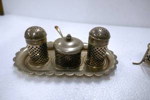 Two vintage silver plate salt and pepper sets from England