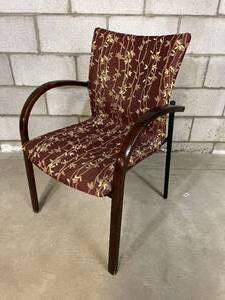 MSRP $1000 EACH HIGH QUALITY CUSTOM KRUG BALI GUEST SEATING - LOT OF 3 ARMCHAIRS MADE WITH SUPPORTIVE MOLDED BEECH PLYWOOD FINISHED IN CHERRY VENEER - CUSTOM FABRIC TO MATCH REST OF MEDICAL OFFICE SEATING - GREAT CONDITION&nbsp