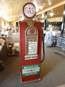 lot 4 image: Wooden Gas Pump with Hidden Cabinet