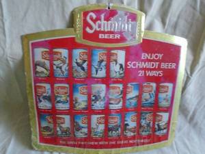 1978 Schmidt scenic can series foil sign. Well used but in good shape for its age. 17 x 17. As shown.