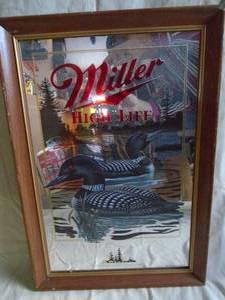 Miller High Life Wisconsin mirror. Common loon. Wood frame. 15 x 22. As shown.
