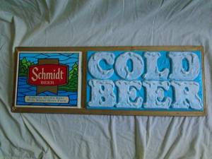 Schmidt cold beer plastic sign. 36 x 13 x 2. Very nice condition. As shown.