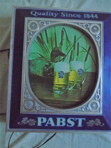 Pabst plastic lighted sign. 12 x 14 x 3. Works. As shown.