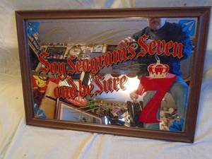 Seagrams Seven wood framed mirror. 26 x 18. As shown.