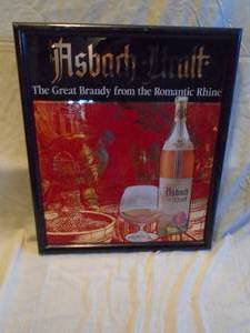 NOS Asbach Uralt Brandy wood frame mirror. 18 x 22. As shown.