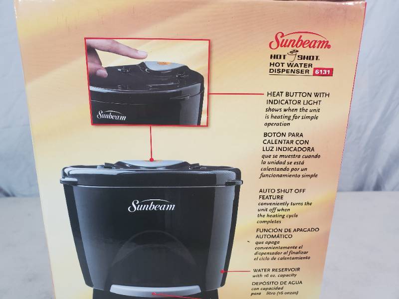New Sunbeam Hot Shot Hot Water Dispenser, New Merchandise, Brand New  Anchor, Pyrex, Watkins Cooking, Mrs. Wages Cooking, Clothing, Collectibles,  Kitchen, Bathroom, Outdoors, Household, and Lots More!