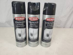 lot 79 image: 3 New Cans of Weiman Stainless Steel Cleaner and Polish