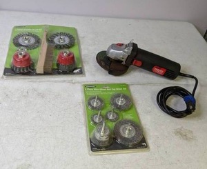 lot 106 image: Drill Master Angle Grinder with Set of 2 New Grinder Brush Packages - B