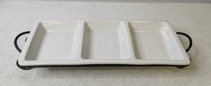 lot 52 image: Elama 3 Section Divided Porcelain Serving Tray with Metal Rack - N