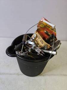 lot 55 image: Handymans Bucket of Tools Rivets, Screwdrivers, Pliers, Etc. - B