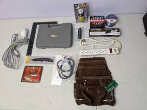 lot 83 image: Mixed Lot of Hardware Leather Tool Belt, 14 Air Ratchet Wrench, Fishing Line and More - B