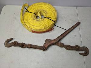 lot 168 image: Vintage LEBUS USA Type-C Ratchet Load Binder and Webmaster Nylon Sling - N