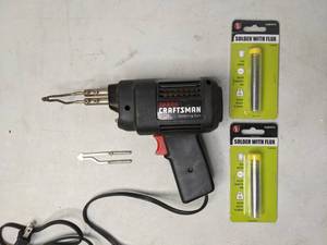 lot 89 image: Sears Craftsman Heavy Duty Dual Heat Solder Gun  Two New Pkgs of Solder with Flux - B