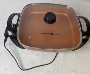 lot 248 image: Copper Electric Skillet, 12 Square Cooking Surface with 2 High Sidewalls - N