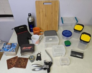 lot 268 image: Mixed Lot of Kitchen Items Plastic Containers, Coffee Cups, Coasters, Corkscrew and More - N